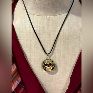 Vibrant Skull Pendant Necklace on Black Cord